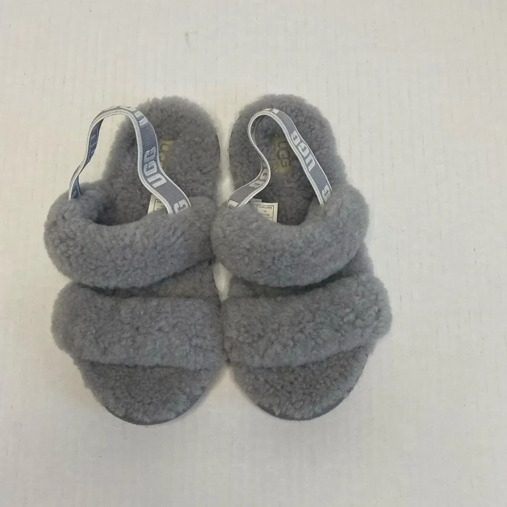 UGG Kids Fluffy Sherpa Gray Sandals Size 12